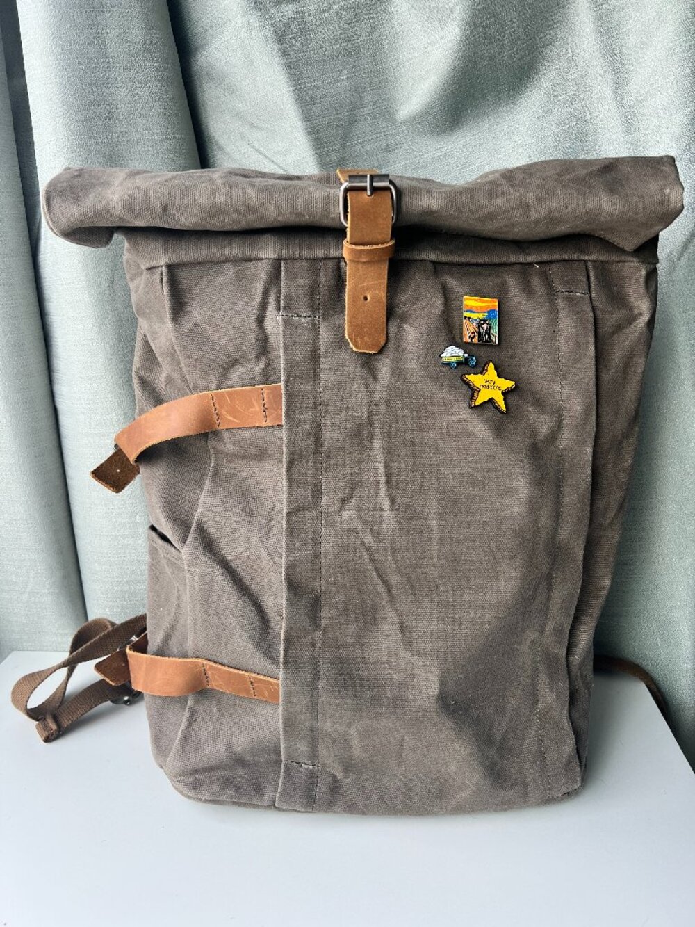 Unisex waxed canvas backpack in brown
